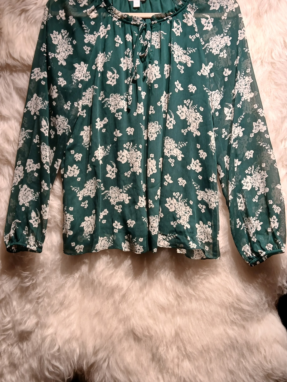 LC Lauren Conrad Green Floral Long-Sleeve Peasant Blouse